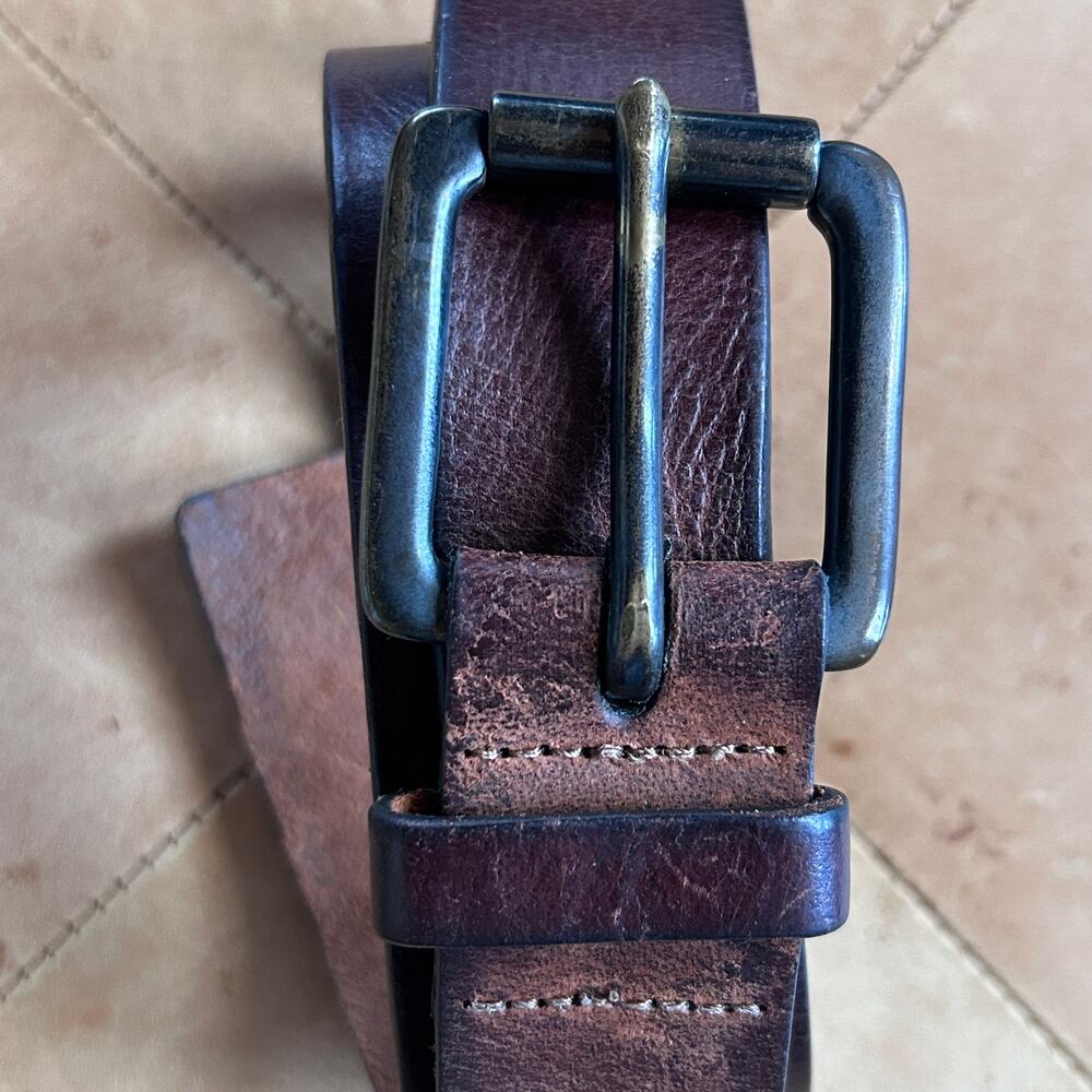 Relic Leather Belt Mens Size 32 Brown Chunky Roller Buckle Y2K Grunge Distressed